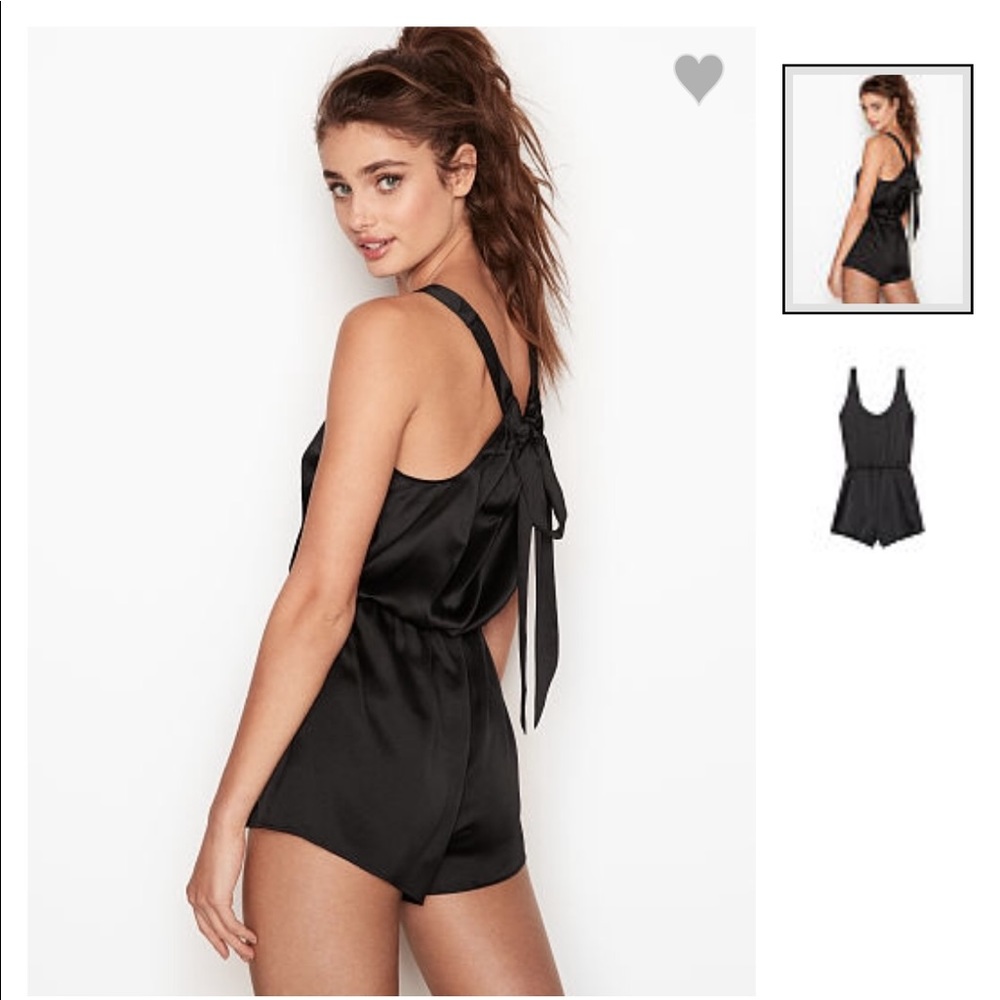 VS Satin Black Romper with Bow